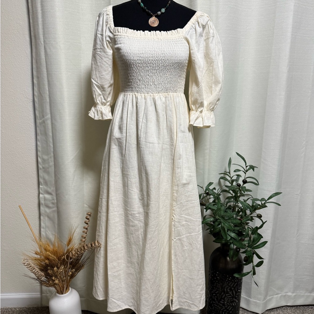 GAP Cream Short Puff Sleeve Dress